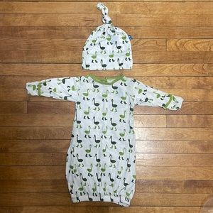 Kickee Pants Newborn NB bamboo sleeping gown beanie bamboo soft stork in boots
